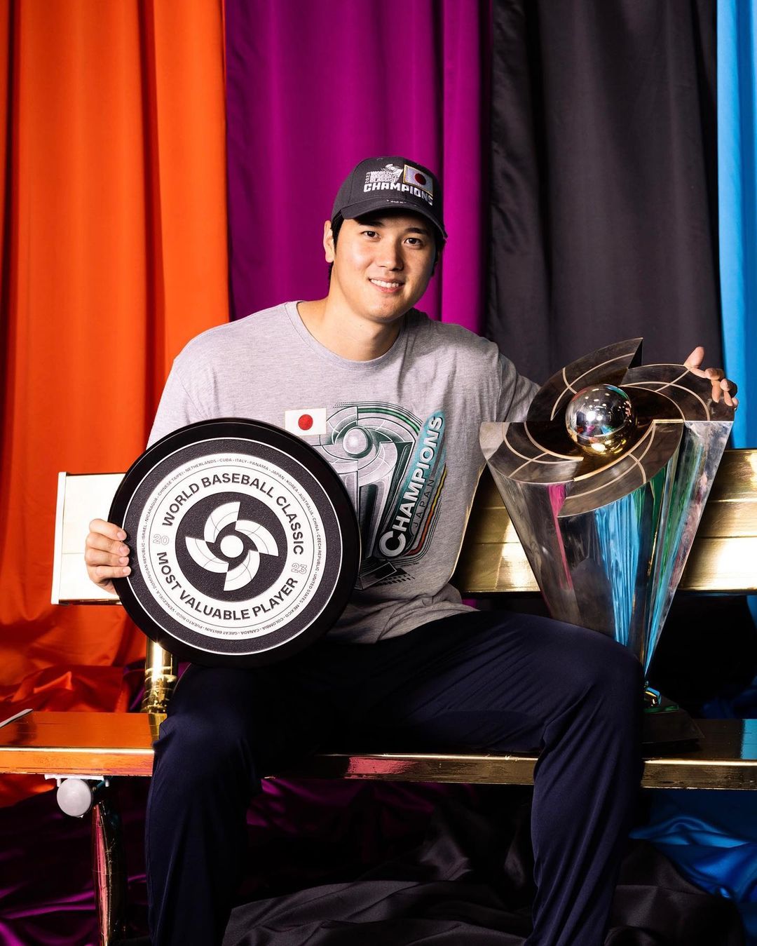 Shohei Ohtani with his 2023 World Baseball Classic awards