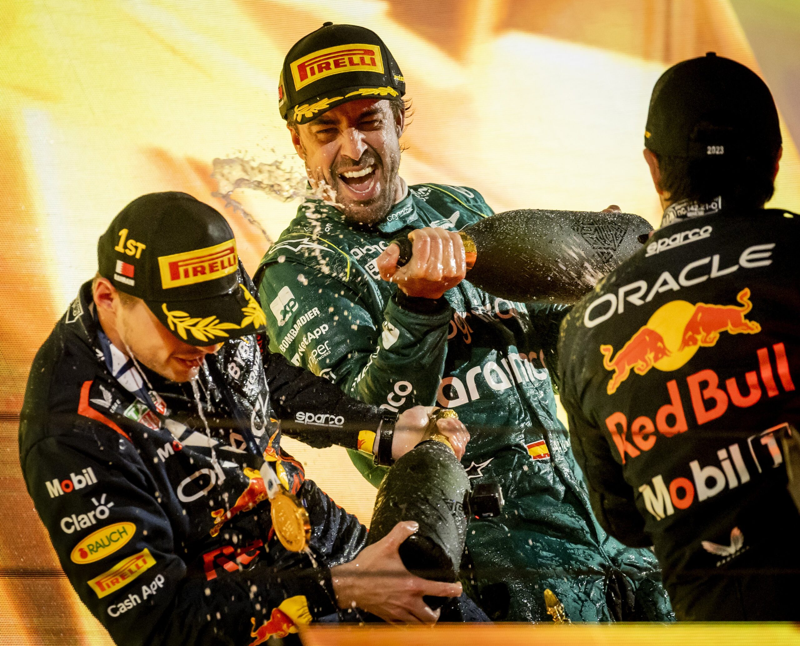 The podium celebrations of F1 2023's season opener