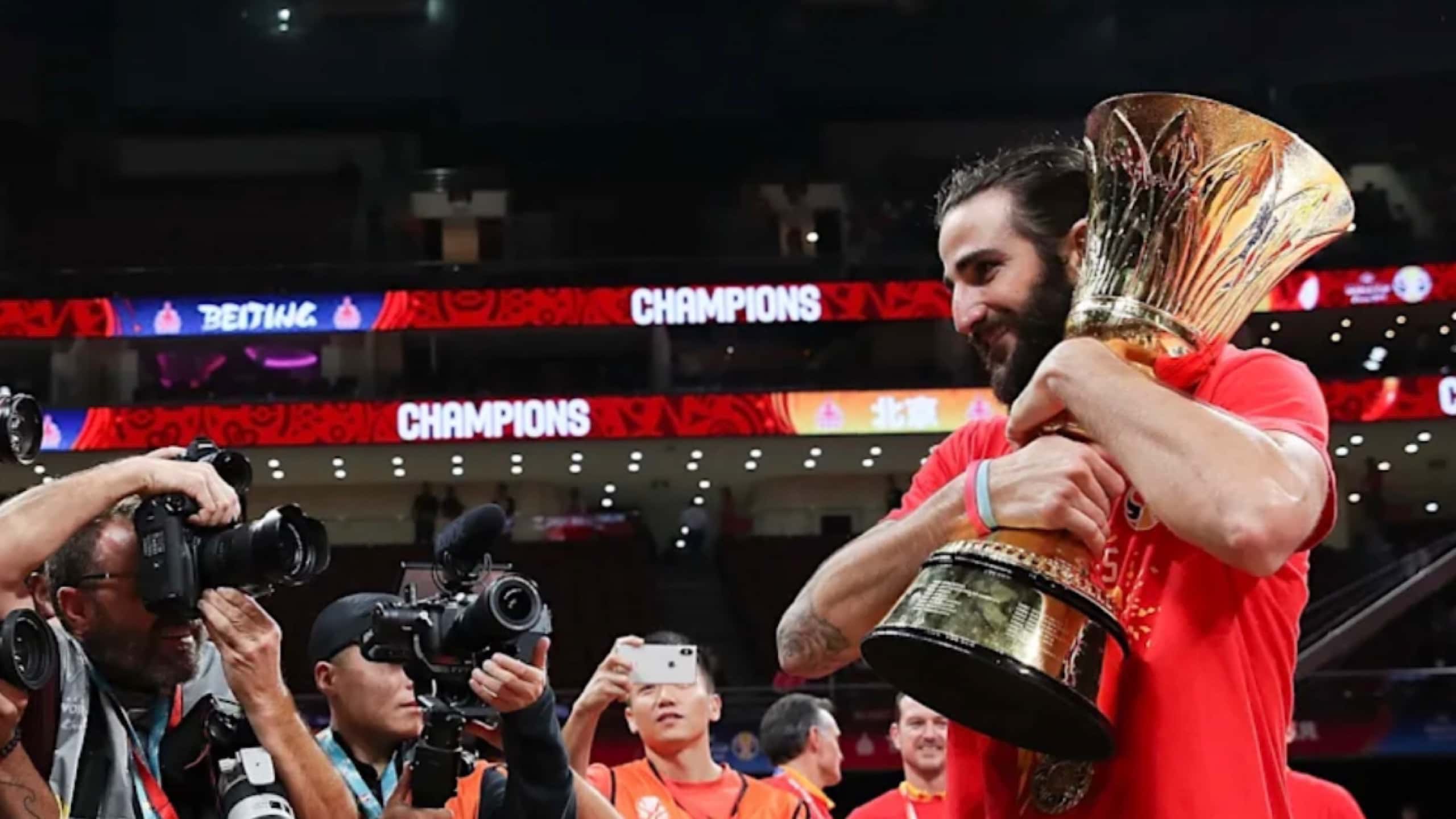 Spain lifting the World Cup trophy