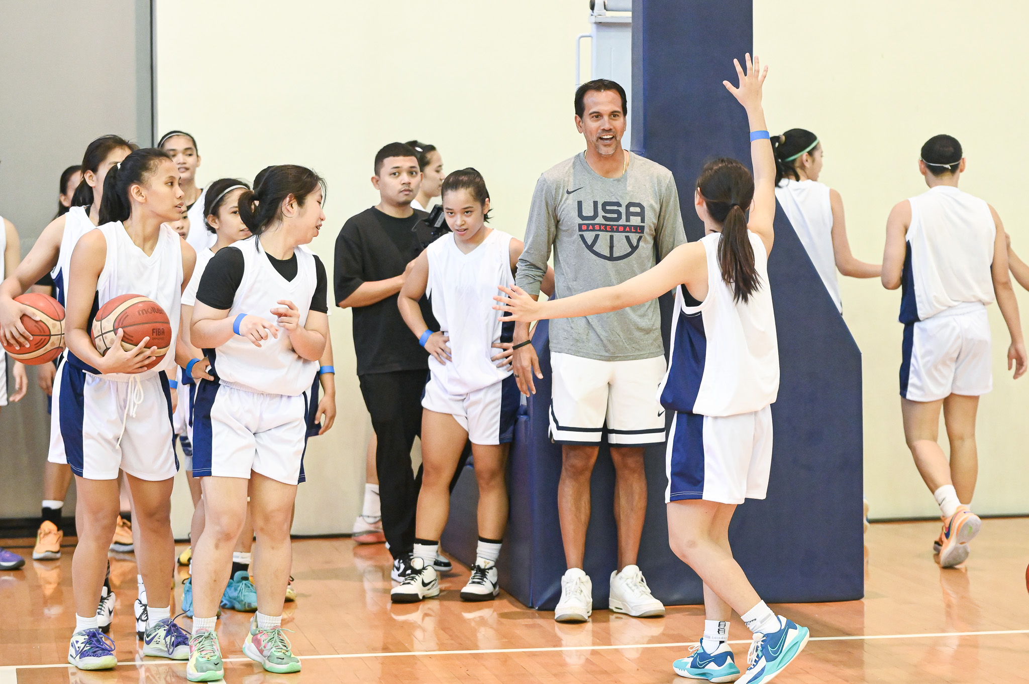 Erik Spoelstra leading an elite basketball clinic for Filipino players in Manila, Philippines
