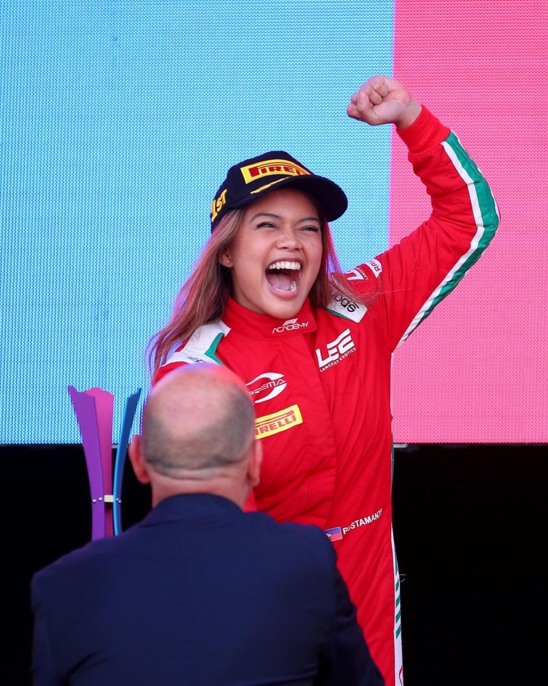 Bianca Bustamante taking her first career victory in formula racing in F1 Academy
