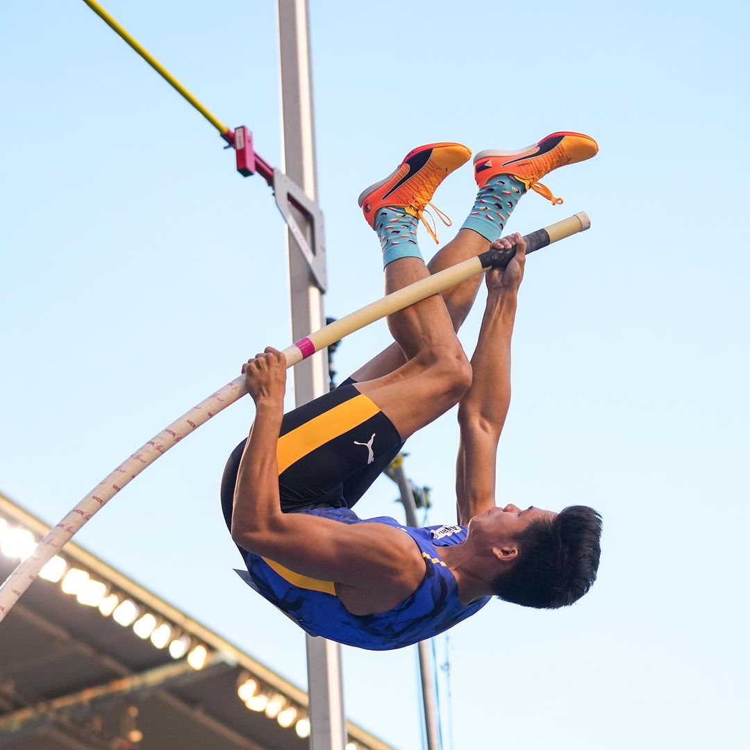 Filipino pole vaulter Ernest"EJ" Obiena at the King Baudouin Stadium for the Allianz Memorial Van Damme competition