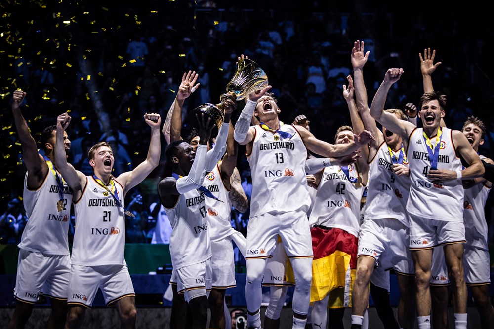 Germany-celebrates-their-world-cup-win-photo-credit-fiba - the game A photo of the German national team, one of Gilas Pilipinas' potential Olympics' opponents