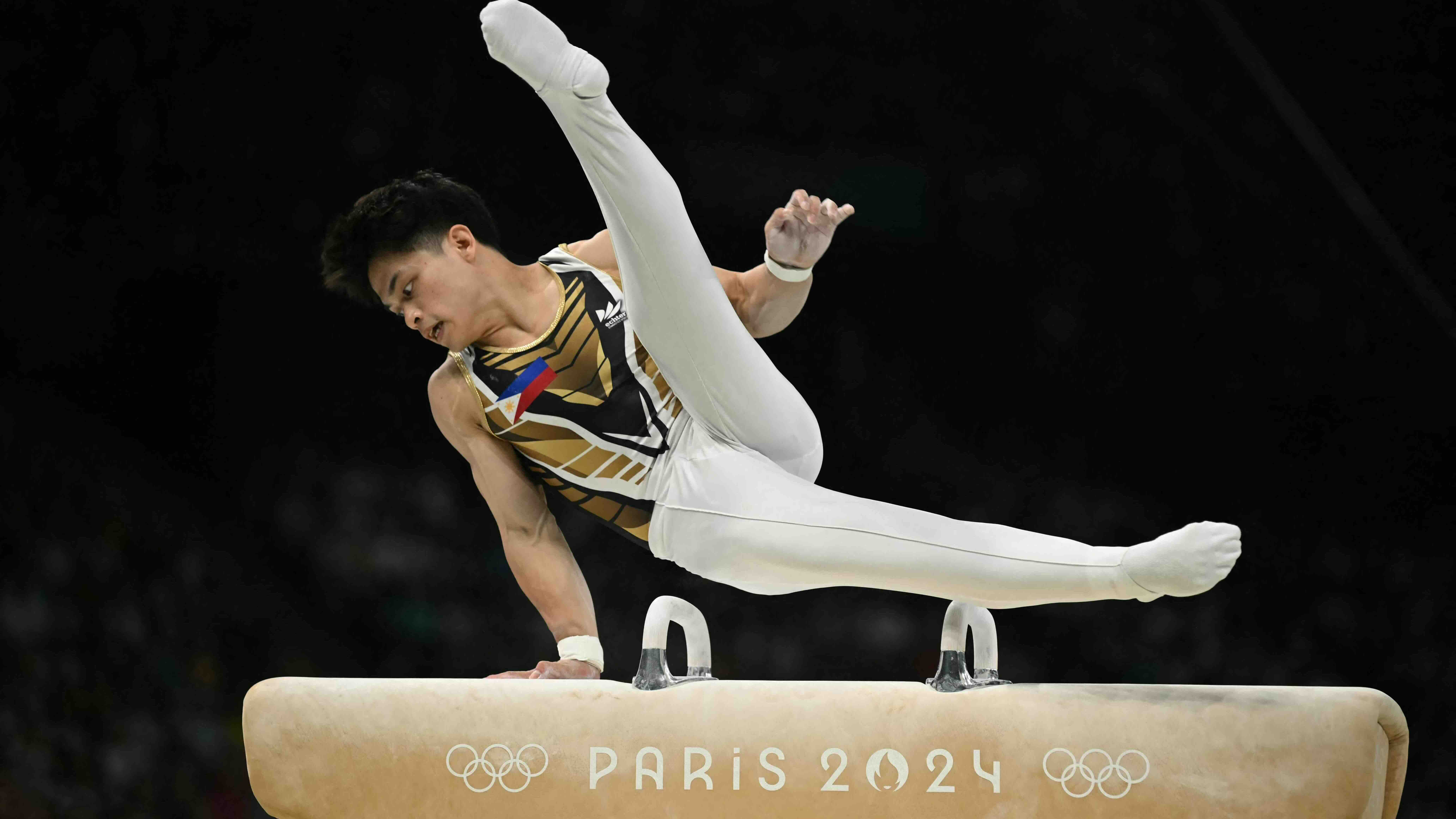 Carlos Yulo in the men's all-around finals of the Paris 2024 Olympics