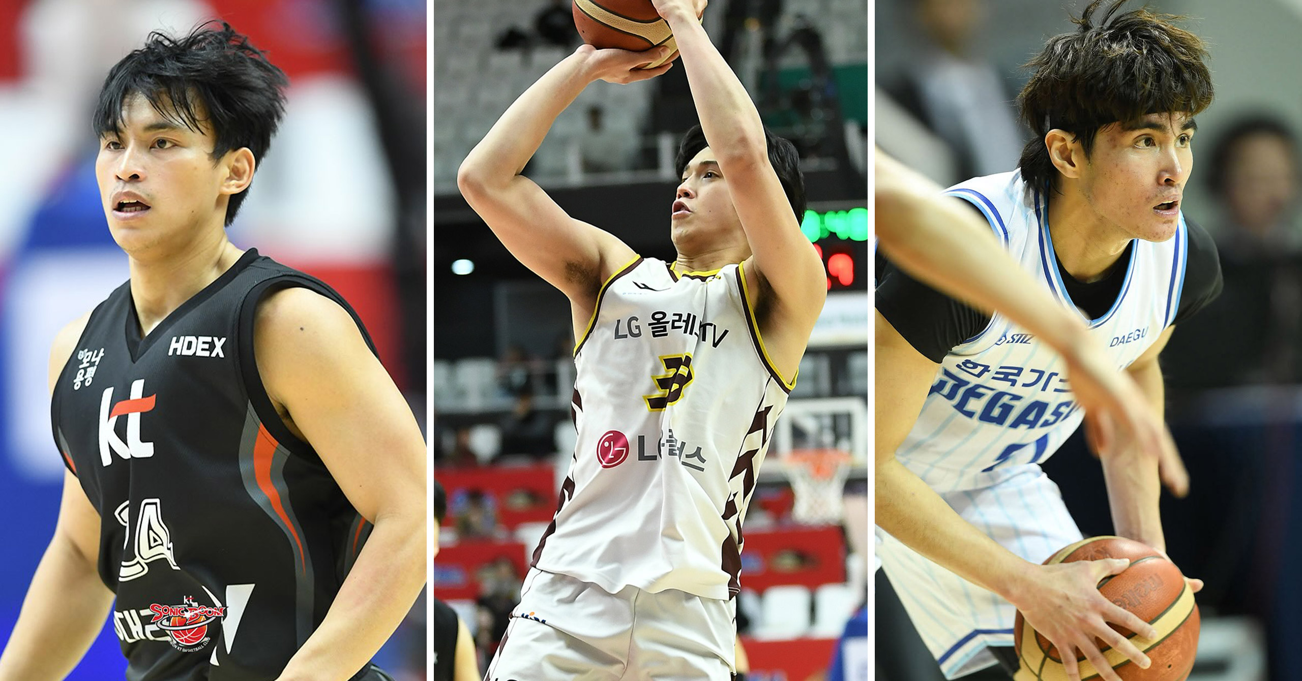 A collage of Filipino KBL imports JD Cagulangan, Carl Tamayo and SJ Belangel