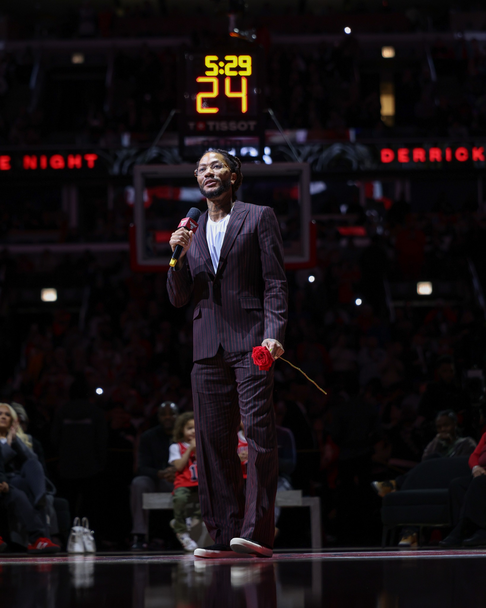 Derrick-rose-speech - the game Derrick Rose gives his speech during halftime.