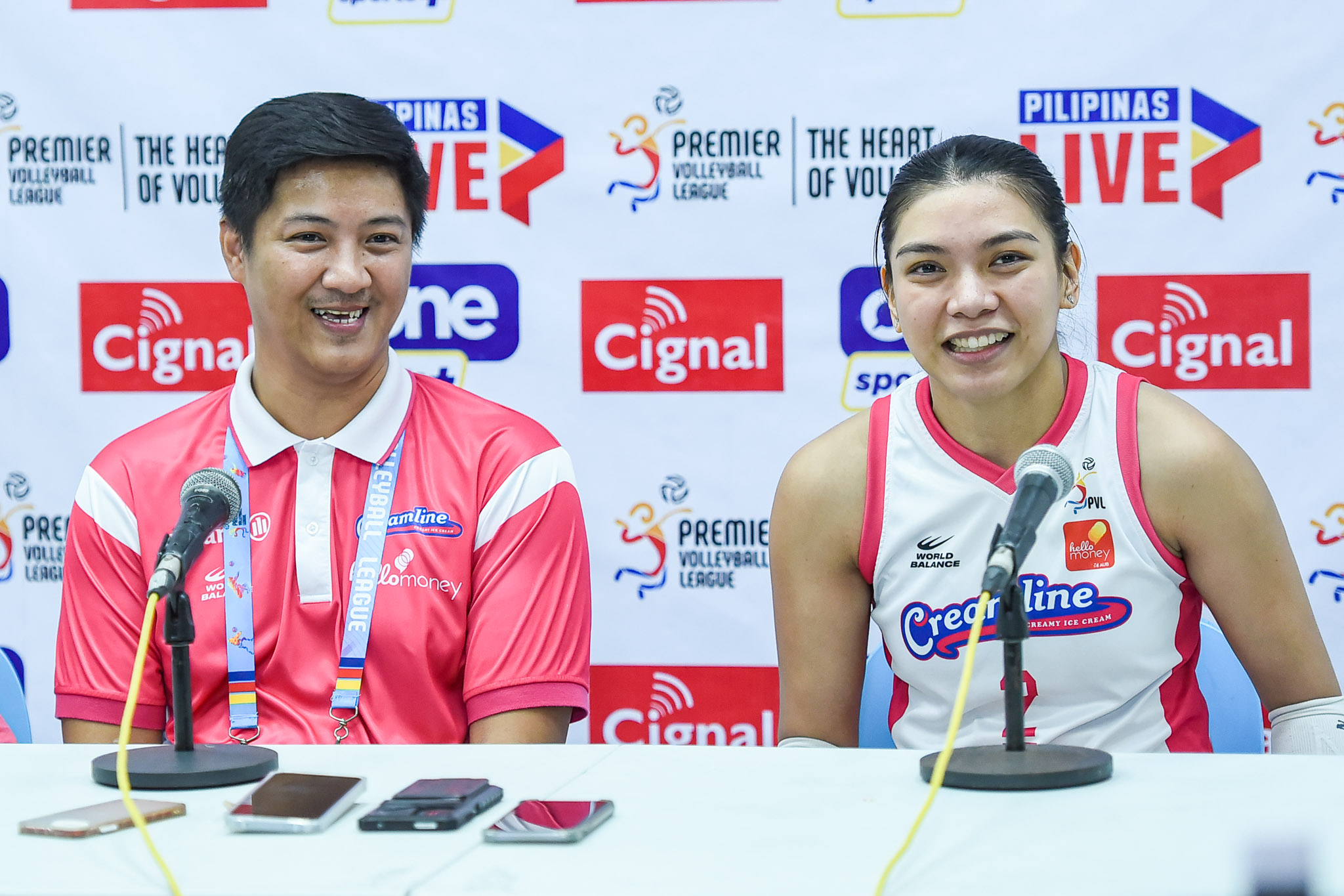 Sherwin Meneses with longtime player Alyssa Valdez following his record-setting PVL victory