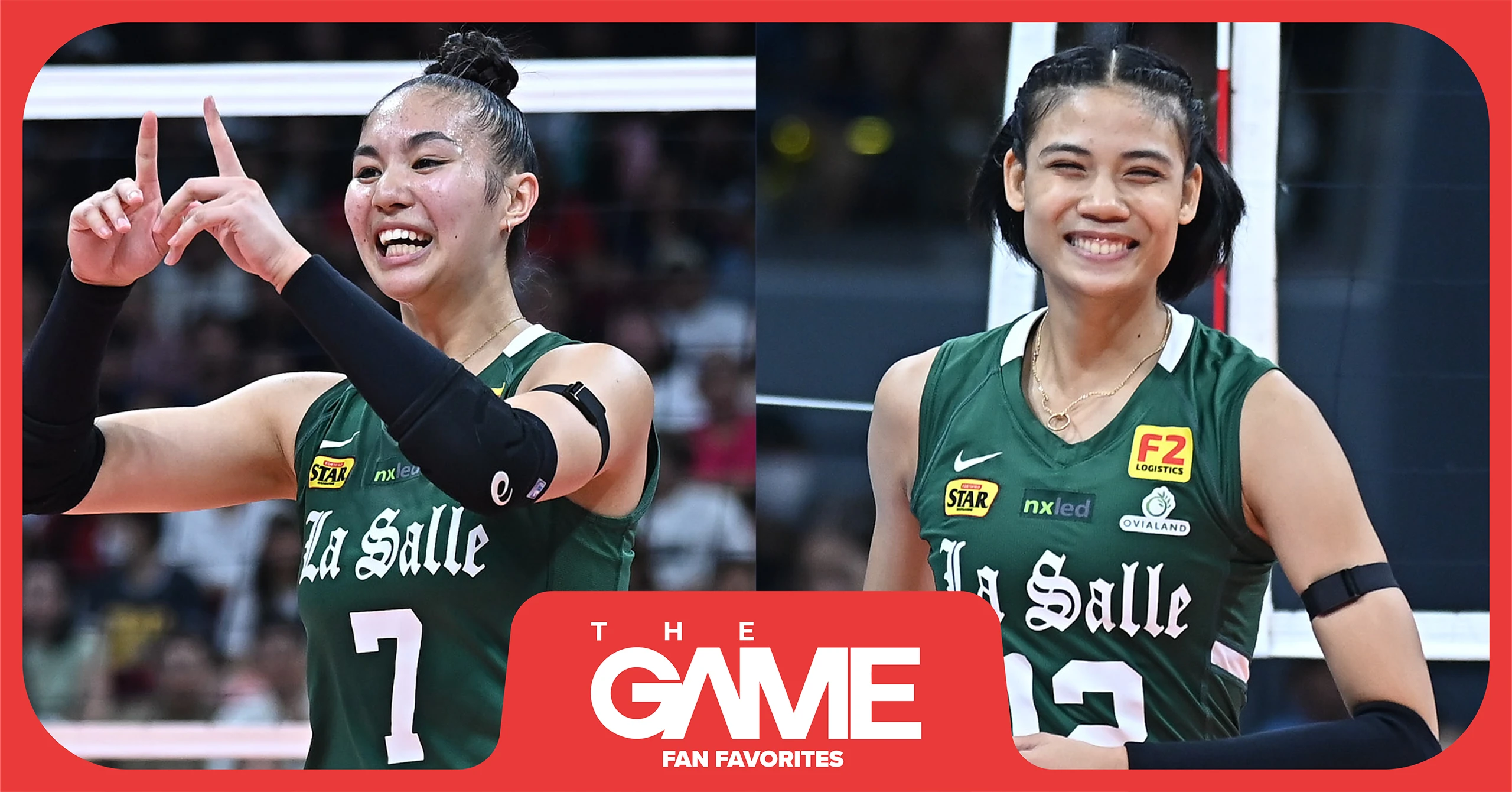 UAAP Season 87 women's volleyball players - Shevana Laput and Angel Canino (from De La Salle University)