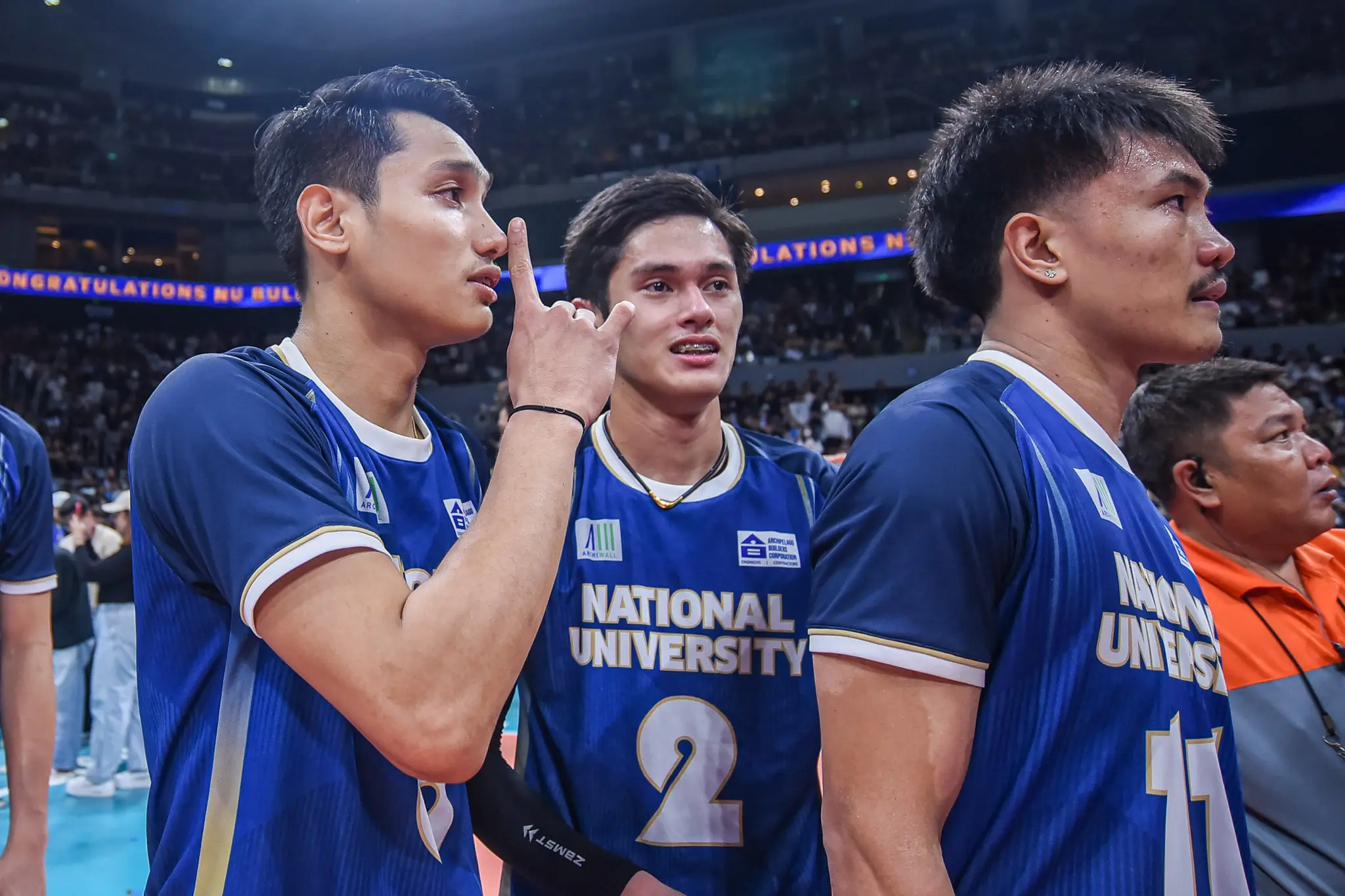Uaap 87 mvb finals g3 nu vs feu - buds buddin-2118 - the game Buds Buddin with his younger teammates that include setter Greg Ancheta, and former Rookie of the Year Jade Disquitado.