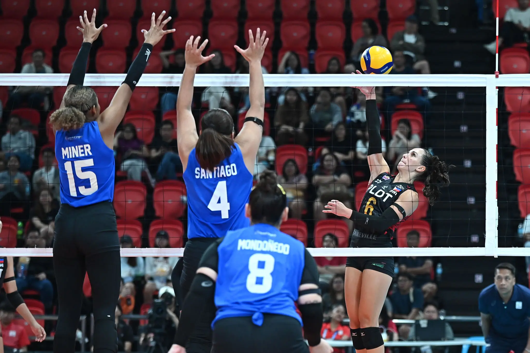 A shot of PLDT's Savi Davison going for a spike