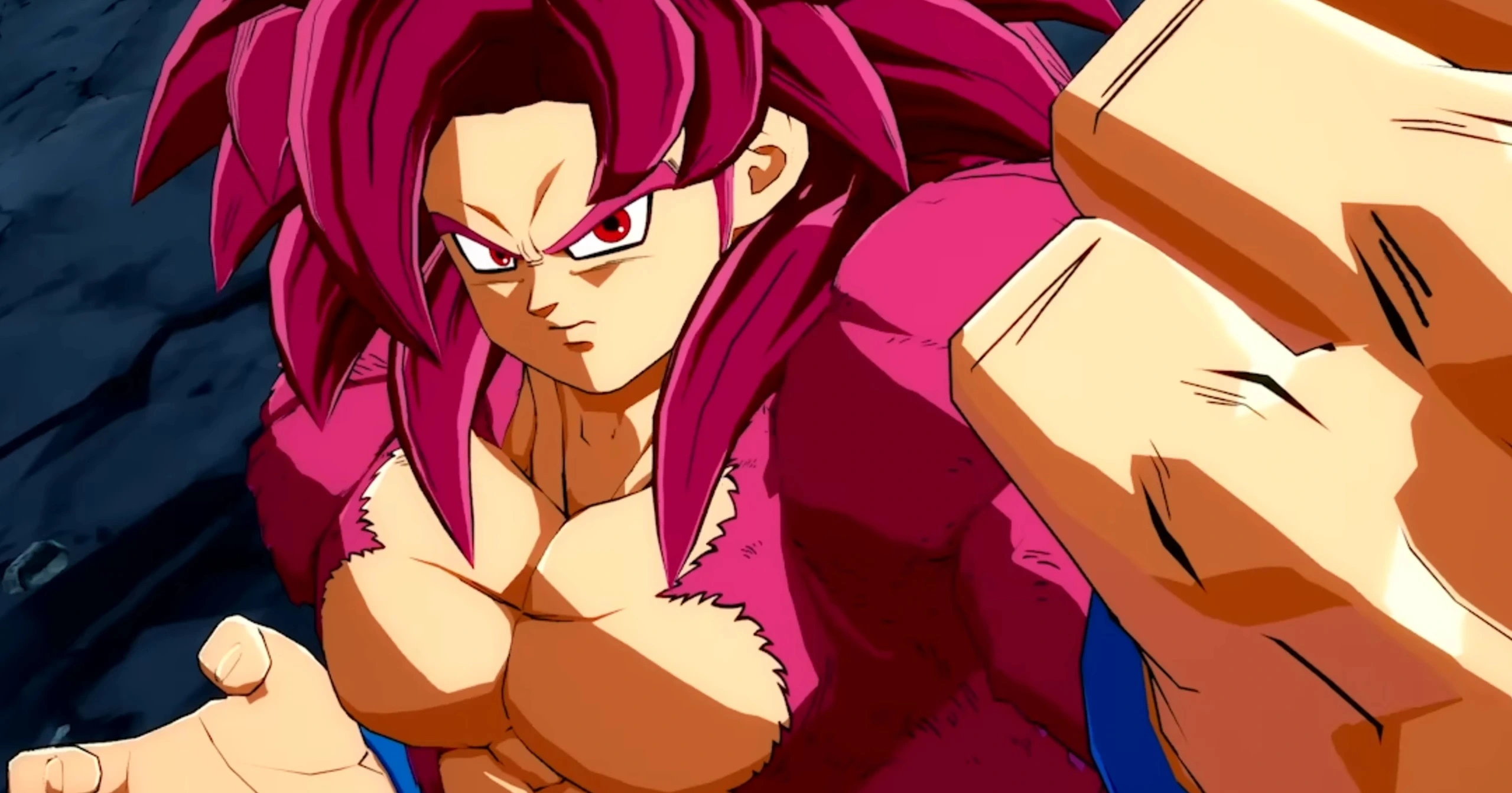 Fierce pink-clad anime fighter lunging forward with a clenched fist toward the viewer, determined expression.