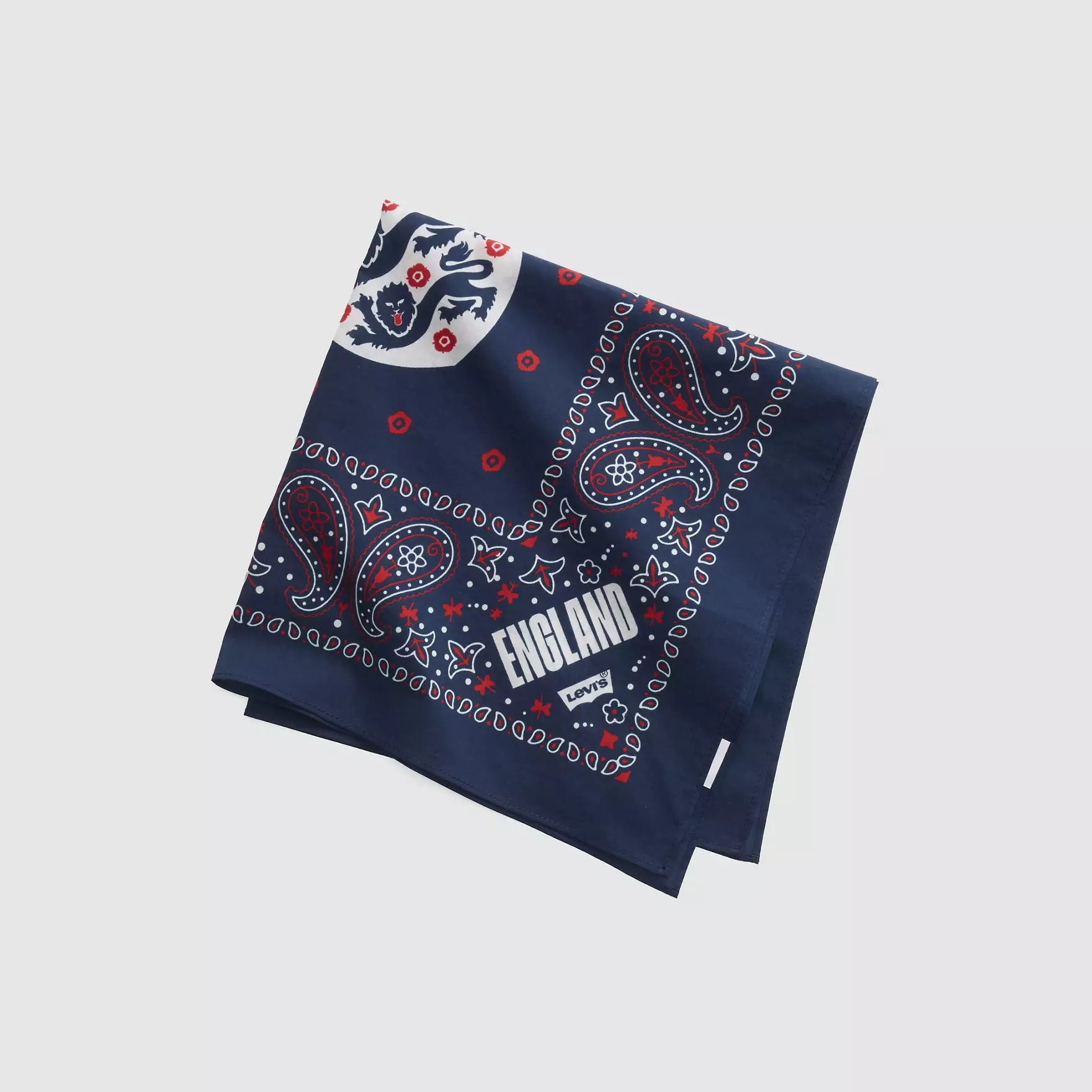 Bandana - the game Navy blue bandana with red and white paisley pattern, folded diagonally with 'ENGLAND' text visible at the edge.